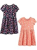 Simple Joys by Carter s Short-Sleeve And Sleeveless Dress Sets, Pack of 2 Abito Casual, Blu Marino Floreale/Pesca Stampa Farfalle, 4 Anni (Pacco da 2) Bambine e Ragazze