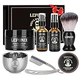 Kit da barba da uomo, include kit rasoio a bordo dritto, sapone da barba al legno di sandalo, crema da barba, balsamo dopobarba da uomo, olio pre-rasatura, pennello da barba e ciotola, set regalo da