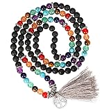 Fiada Collana Bracciale Mala Tibetano Buddista con 108 Perline 6 mm Bracciale da Preghiera Yoga Reiki Bracciale Mala in Pietra Naturale con Perline Rotonde per Uomini e Donne, 68 cm (Classico)