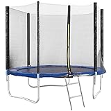 Trampolino Diametro 245 cm Tappeto Jumper Elastico Con Rete di Sicurezza, 6 Pali Imbottiti, Scaletta e Rivestimento Sui Bordi, Ideale Per Giardino Balzo (Colore Blue E Nero)