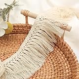 4 Meters 6cm Passamaneria con Frange per Sciarpe, Tovaglie, Tappeti e Tende, Frange Nappa di Pizzo Nastro Tassel Passamaneria Frangia Trim Nastro in Pizzo per Cucito Merletto Bordo di Pizzo,Crema