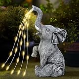 Statua di Elefante da Giardino con Luci Solari, Annaffiatoio Solare Luci a Forma di Elefante che Innaffia, Lampade ad Energia Solare per Esterno, Decorazione per Giardino Patio Cortile Terrazza