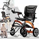 CXYTX Carrozzina elettrica portatile leggera per adulti, anziani e disabili, carrozzina intelligente pieghevole motorizzata, altezza gambe regolabile, portata 150kg,Arancia,10ah