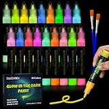 FansArriche Colori Acrilici 18 Colori×20ml, Illuminanti Glow in The Dark Color, impermeabile, colore fluorescente, fai da te, si illumina al buio, Vernice per Arte, Artisti, Studenti, Festival