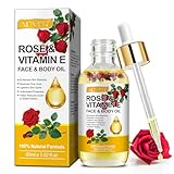 Rose & Vitamin E Oil for Face & Body, Olio di Rosa per Viso, Idratante, Antirughe, Antimacchie, Ridurre Cicatrici & Rughe, Perfetto Olio da Massaggio per il Massaggio di Articolazioni e Muscoli, 60ml