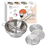 Wenburg Facile da usare Passaverdure Manuale Acciaio Inox - Versatile Passatutto Acciaio Inox con 3 Setaccio - Lavabile in Lavastoviglie - Passaverdura per Filtrare Frutta e Verdura (19,5 cm)