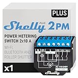 Shelly Plus 2PM, Interruttore a Relè 16A, Wi-Fi e Bluetooth, Misuratore di Potenza, Automazione delle tapparelle, Compatibile con Alexa e Google Home, App iOS Android