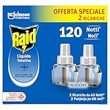 Raid Liquido Elettrico Antizanzare Doppia Ricarica, Inodore, Confezione da 2 Ricariche da 36ml, 120 Notti