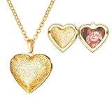 U7 Ciondolo Portafoto Locket, Cuore Collana con Foto Personalizzata con Fiore, Oro Collana Portafoto Apribile, Foto Collana Personalizzata Medaglia, Idee Regalo Donna Mamma Ragazza