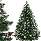 SPRINGOS Albero di Natale di alta qualità simil pino estremità innevate 150 cm effetto invernale con pigne vere