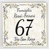 Numero Civico in Ceramica, Targa Decorativa PERSONALIZZABILE,Numero Civico su Mattonella in Ceramica 11x11cm, 15x15cm, 20x20cm con Indirizzo e Nome Famiglia Personalizzato,Numeri Civici Moderni.