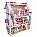 KidKraft Casa delle Bambole in Legno Chelsea Doll Cottage con Accessori e Mobili, Set da Gioco a 3 Piani per Mini Bambole di 12 cm, Giocattolo per Bambini, 65054, Esclusivo Amazon