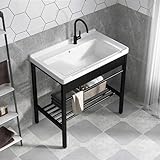 CWJIN Lavello da cucina con lavabo in ceramica, set di lavabo, gambe in acciaio inox, ideale per la cucina di casa o la lavanderia