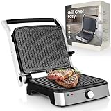 Zeegma Grill Chef Easy - Grill Elettrico 2 in 1 e Tostapane Panini, Potenza 2000W, Superficie Antiaderente in Ceramica, Regolazione Temperatura e Inclinazione, Piastre Removibili Lavabili in Lavastovi