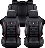 FESTAS Auto Set Coprisedili per Nissan Terrano (I, II) (1987-2003), 5 Posti Pelle Traspirante Impermeabile Coprisedile Anteriori Posteriori, Auto Sedile Accessori,E Black Red