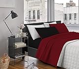 Il Gruppone Passione Casa Completo Letto In Morbido Cotone Di Flanella Antipilling Set Lenzuola Bicolore Lenzuolo Sopra Sotto Federe - Bordeaux-Nero - Matrimoniale