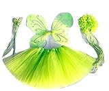 Tante Tina Costume da Farfalla per Bambina - Vestito Farfalla da Bimba in 4 Pezzi: Gonna in Tulle, Ali, Bacchetta e Cerchietto - Verde - Indicato per i Bambini da 2 a 8 Anni