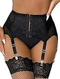 ohyeahlady Reggicalze Donna Vita Alta con 6 Clip in Metallo Giarrettiera per Calze Pizzo Reggicalze Set Senza Cuciture Elastica Reggicalze Regolabile Giarrettiera Reggicalze(XL-XXL,Nero)