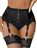 ohyeahlady Reggicalze Donna Vita Alta con 6 Clip in Metallo Giarrettiera per Calze Pizzo Reggicalze Set Senza Cuciture Elastica Reggicalze Regolabile Giarrettiera Reggicalze(XS-S,Nero)