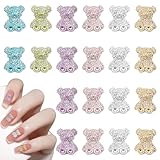 GOMAKERER 120pz Ciondoli per Unghie in Resina con Orsetto 3D, 6 Colori Glitterati Orsetto Carino Decorazioni per Nail Art Strass Kawaii Cabochon Ciondoli per Unghie per Forniture per Artigianali