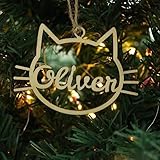 Ornamento personalizzato con nome diverso, impronta di zampa di cane e gatto con nome, ornamenti in legno per albero di Natale, etichette in legno (XF2, 1 pezzi)
