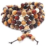 Thajaling 108 Perle in Legno Naturale Bracciale/Collana Rosario Catena Perle Multicolore Buddista Tibetano Buddha Mala Bracciale Nodo Cinese per Uomo Donna