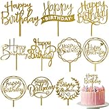 AOOTUERL 10 Pezzi Topper Torta Compleanno, Decorazioni per Torte di Buon Compleanno, Gold Happy Birthday Cake Topper, Happy Birthday Decorazione per Torta