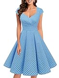 Bbonlinedress Women s Vintage 1950s cap Sleeve Rockabilly Cocktail Dress Multi-Colored Blue Small White DOT L