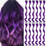 Extension per capelli colorati clip in per ragazze da 17 pollici colorati ricci ondulati per feste highlights accessori per capelli per bambini e donne (12 pezzi viola)