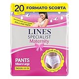 Lines Specialist Maternity, Mutandine Assorbenti Lines Maternity Post Parto, con Supporto Dell Addome e Assorbenza Rapida per Perdite Post Parto, Taglia L, Confezione da 20 pezzi