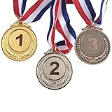 YSDYY 3 medaglie numeriche, medaglie in metallo, premi vincitori, premi per sport per bambini, premi per competizioni di gioco, medaglie in bronzo dorato e argento con nastri, bordi arrotondati