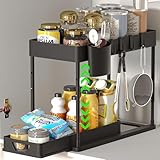 HI NINGER Organizer Sottolavello Cucina 2 Livelli, con 4 Ganci, 8 tappetini Antiscivolo e 1 Tazza appesa, Scaffale salvaspazio, organizer detersivi