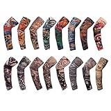 TSHAOUN 16 Pezzi Maniche Tatuaggi, Maniche con Tatuaggi per Uomo Manicotti con Tatuaggi Temporanei Finti Maniche Unisex, Realistico Tattoo Finti Maniche di Braccia Protezione Sportiva Ciclismo (16PCS)