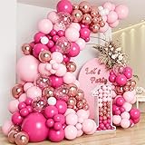 Kit Arco Palloncini Rosa Fucsia, Palloncini Compleanno con Palloncini Fucsia, Rosa e Oro Rosa, Arco per Palloncini per Decorazioni Compleanno, Matrimonio, Battesimo Bimba, Baby Shower, Anniversario