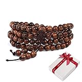 108 perline di legno perline di preghiera buddismo 6mm braccialetto per di meditazione yoga,buddista elastico marrone tibetano buddha mala catena bracciali da polso collana per regalo da uomo donna