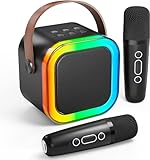 Karaoke Macchina per Bambini, Mini Karaoke Bluetooth con LED, Cassa Karaoke Portatile con 2 Microfoni Senza Fili, Giocattolo e Regalo di Compleanno e Natale per Ragazzi e Ragazze di 4 5 6 7 8+ Anni