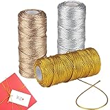 ZDNT 3 Rotoli Filo d oro Spago Dorato,Rotoli di cordoncino oro metallizzato,1.5mm Spago Dorato per Decorazioni Tinsel Corda per Artigianato,Decorazione di Natale,Confezioni Regalo,Hobby Creativi