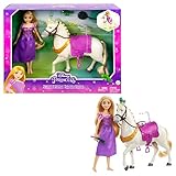 Mattel Disney Princess - Rapunzel e Maximus, con Pascal, spazzola e accessori da equitazione, ispirati al film Disney, Giocattolo per Bambini 3+ Anni, HLW23