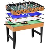 HOMCOM Tavolo Multigioco 4 in 1 con Calcio Balilla, Biliardo, Ping Pong e Hockey da Tavolo, Tavolo da Gioco con Accessori, Età 6+ Anni, MDF e Acciaio, 107x61x84.5cm