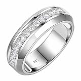 SweetJew Fede nuziale da uomo in oro bianco in argento Sterling 925 con 13 zirconi taglio rotondo anello di fidanzamento per lui taglia 7-14, Pietra, Zirconia cubica