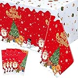 XJLANTTE 4 pezzi decorazioni per tovaglie natalizie - Buon Natale Babbo Natale in plastica usa e getta, tovaglia rettangolare pupazzo di neve per forniture per feste di Natale, 51 x 86,6 pollici,Rosso