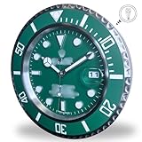 FAN CLOCK Submariner | Hulk Edition | Display Data con LOUPE | Decorazione | Movimento silenzioso al quarzo | Alluminio | Diametro 35cm | Interior Design