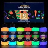 Artecho Set di Colori Acrilici 6 × 59ml, Glow in the Dark, Può Emettere Luce al Buio dopo aver Caricato sotto la Sorgente Luminosa, Sicuro per Tela, Carta, Tessuto, Legno, Pietra.