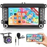 Hikity Android Autoradio con GPS per VW Golf 5 6 Skoda Seat Bluetooth Stereo Auto con Schermo da 7 Pollici Touchscreen Supporto Mirror Link WiFi/FM/RDS Canbus+Retrocamera