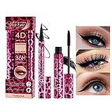 Mascara in fibra di seta 4D + set di eyeliner nero, mascara nero spesso scioccante, mascara volume ultra spesso, nessun grumo, effetto volumizzante (set)