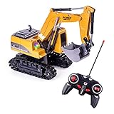 Highttoy Escavatore Radiocomandato per Bambini,Escavatore Ruspa Trattore Camion Giocattolo Bambino Escavatore Telecomandato 6 Canali Scala 1:24 Ruspa