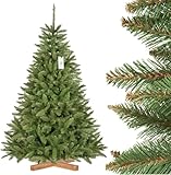 Albero di Natale artificiale FairyTrees 180cm Abete Rosso/Peccio naturale con supporto in legno | Abete di Natale artificiale con tronco verde | Facile da Montare | Prodotto in EU