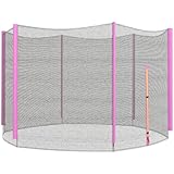 SPORTNOW Rete Protettiva per Trampolini Elastici a 6 Pali con Ingresso con Cerniera, Rete di Protezione per Trampolini in PE, Ø244x180 cm, Nero e Rosa