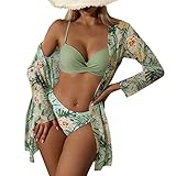 Modaworld Donna Costume da Bagno Donna 3 Pezzi Bikini Push Up Imbottito Reggiseno Sexy Slip da Bagno Cardigan di Chiffon Copricostume de Mare 2023