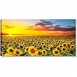 Quadri L&C ITALIA Campo di Girasoli - Quadro con Fiori Gialli Stampa su Tela Canvas da Parete 90 x 45 per Soggiorno Moderno Camera da Letto Cucina Salotto